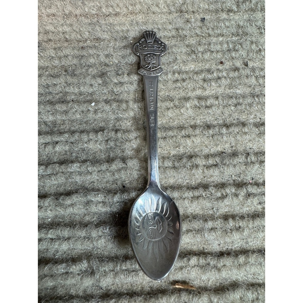Vintage Rolex Bucherer Switzerland St Moritz Souvenir Spoon Sun Face Logo Silver